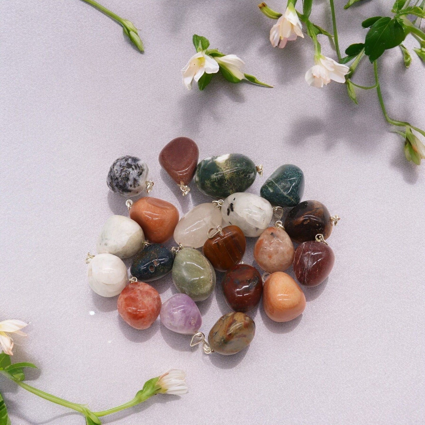 20x Colgantes Mixtos de Cristal Plateado y Piedras Talladas