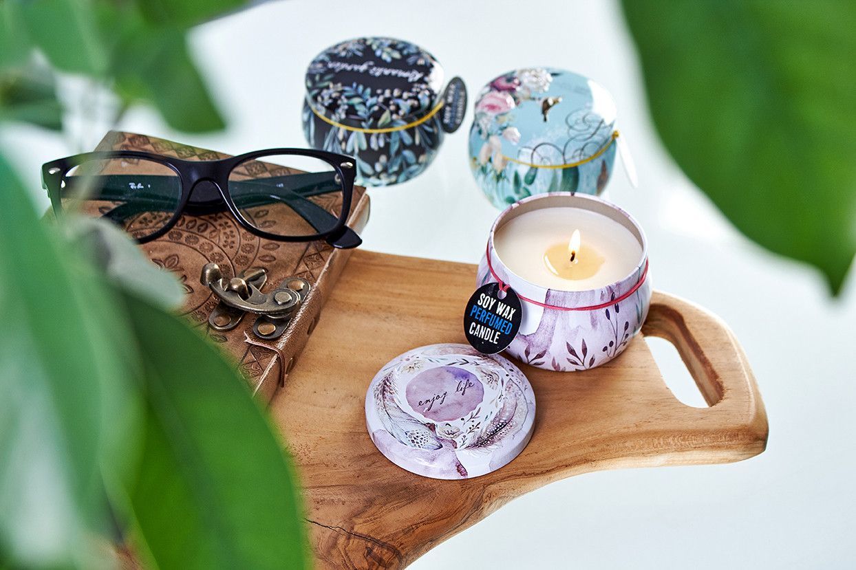 Vela artistica de Hojalata - Jardín Romántico - Té y Rosa
