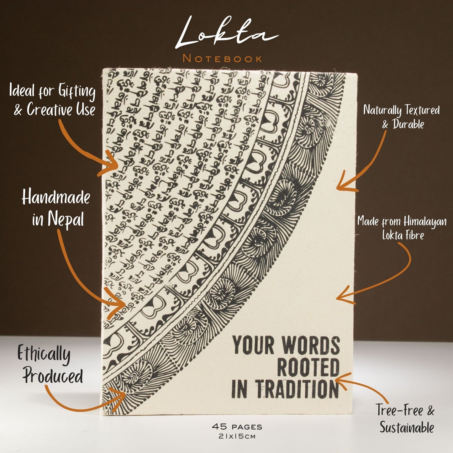 Cuaderno de inspiración de Lokta Lrg (21x15cm) - 45 hojas - Tus palabras - incluye marcador