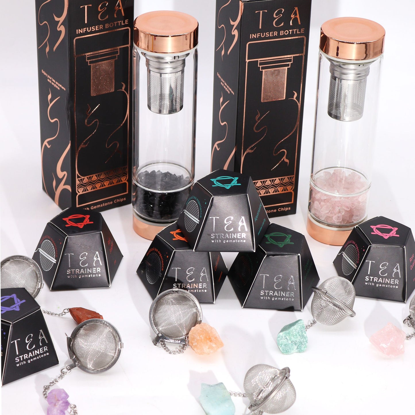 Colador de té de piedras preciosas de cristal crudo - Rainbow Moonstone