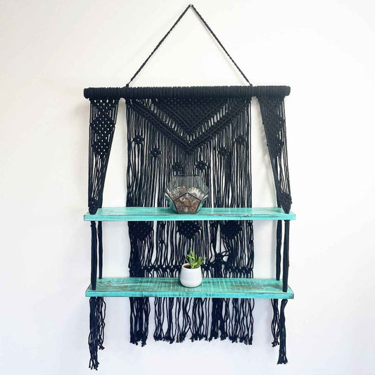 Estantes Colgantes de Macramé Negro - Turquesa