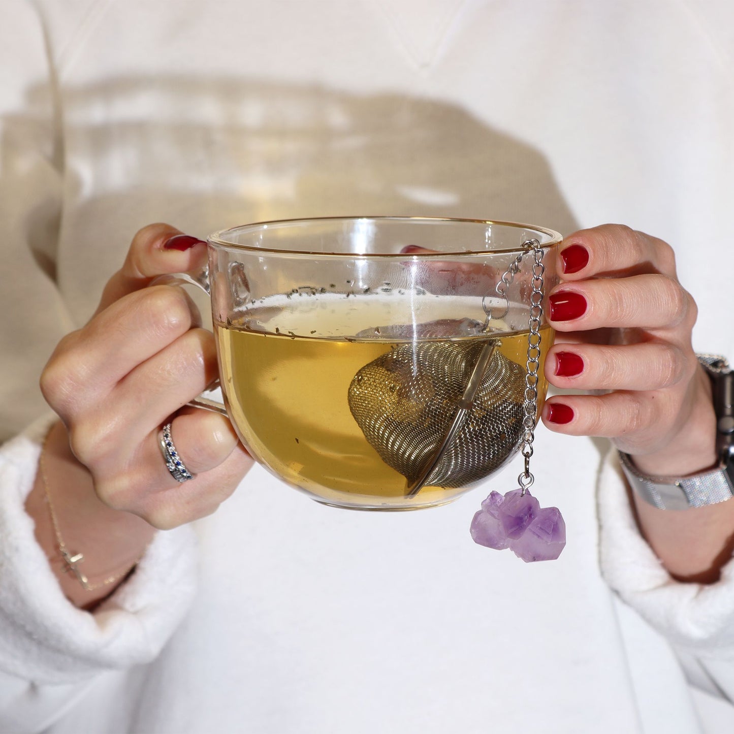 Colador de té de piedras preciosas de cristal crudo - Obsidiana negra