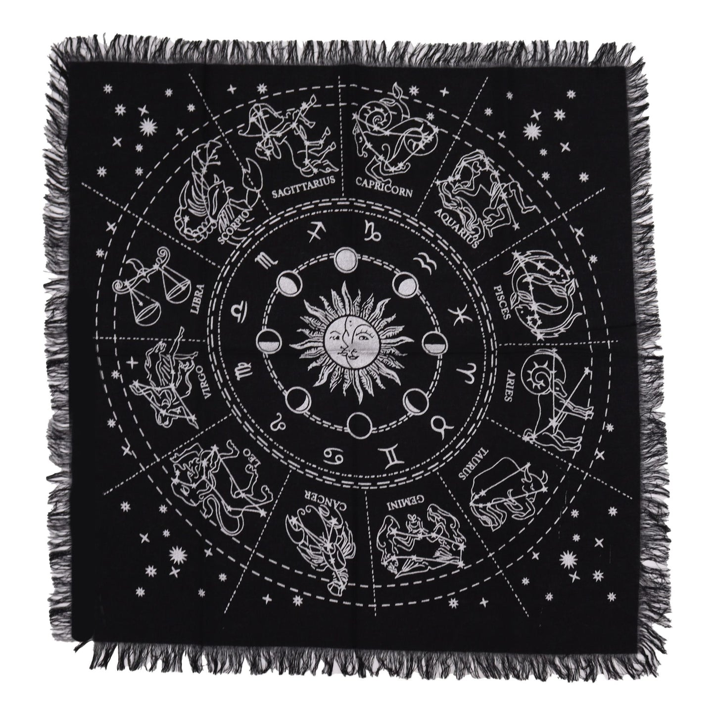 Mantel de altar esotérico con flecos - Horóscopo