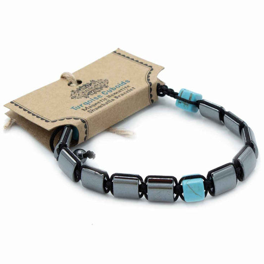 Pulsera Magnética Shamballa de Hematita - Cuboides Turquesa