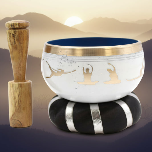 Juego de Cuenco Tibetano - Movimientos de Yoga - Blanco/Azul 10,7 cm