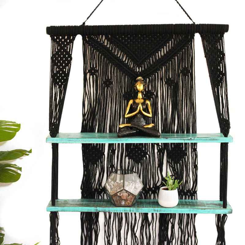 Estantes Colgantes de Macramé Negro - Turquesa