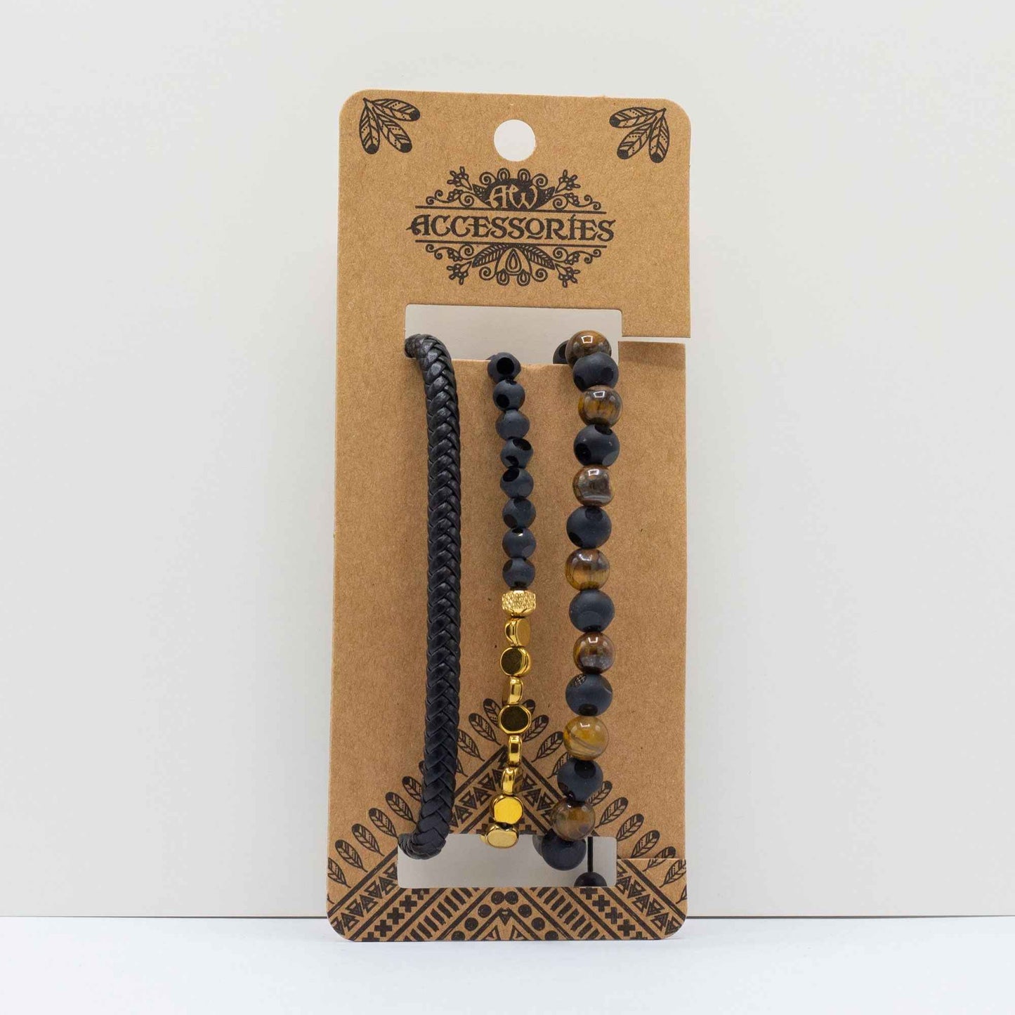 Set de Pulseras para Hombre - Negro y Tostado