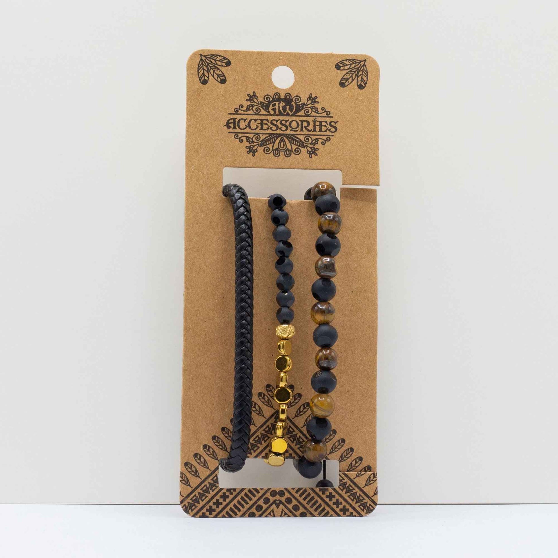 Set de Pulseras para Hombre - Negro y Tostado