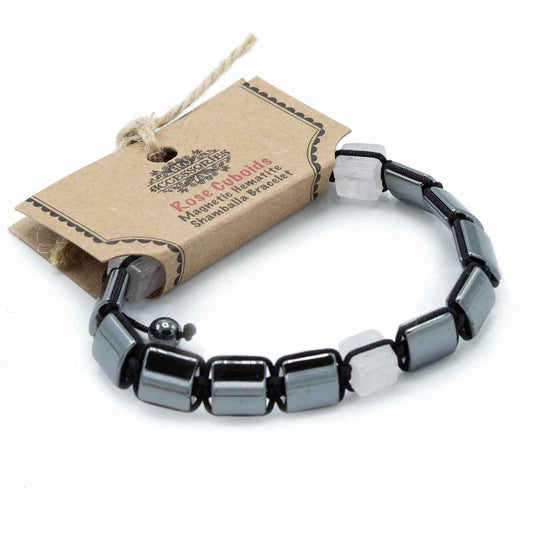 Pulsera Magnética Shamballa de Hematita -  Cuboides Rosas