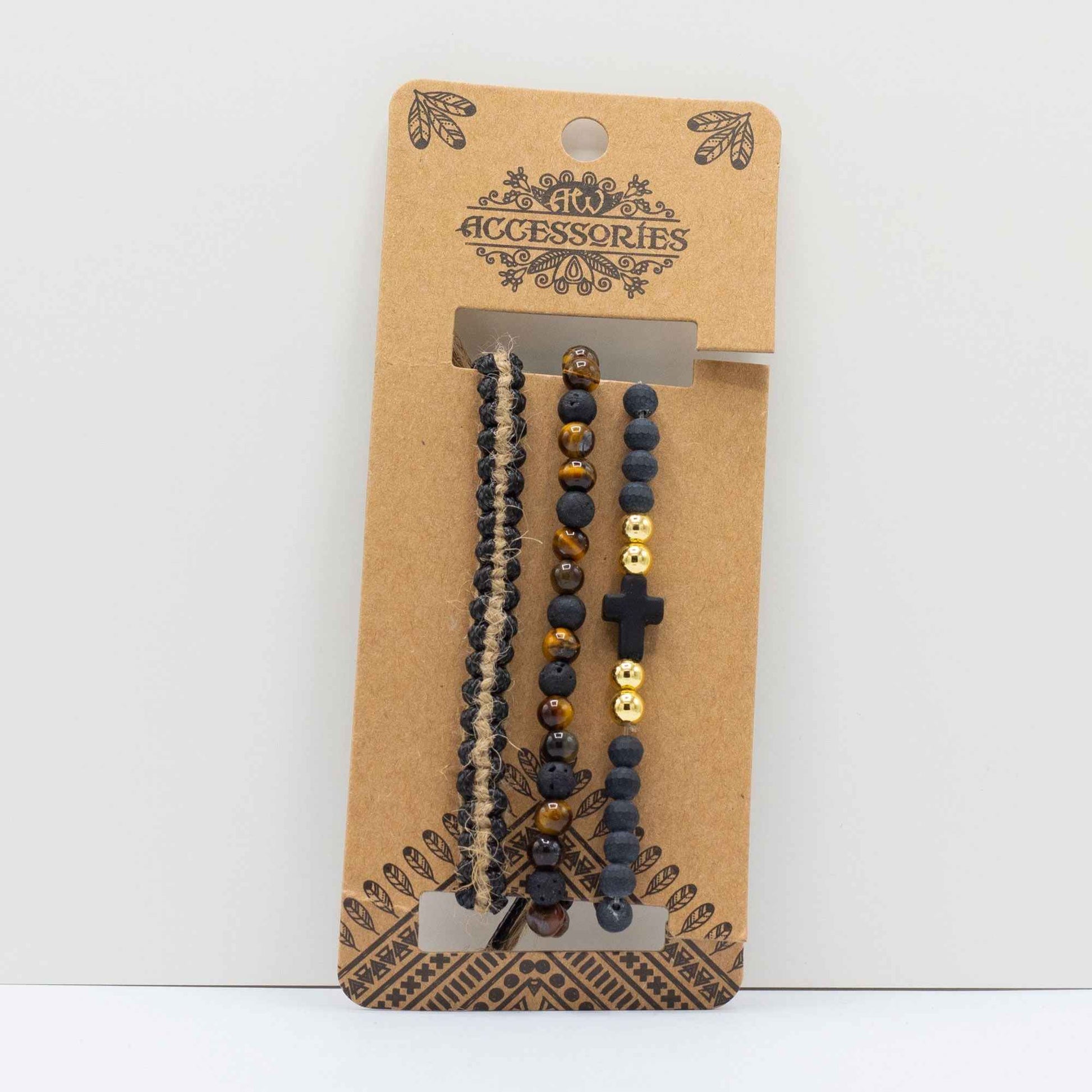 Set de Pulseras para Hombre - Negro y Tostado