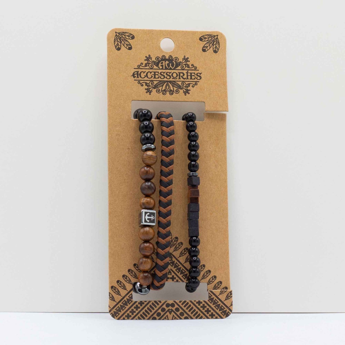 Set de Pulseras para Hombre - Negro y Tostado