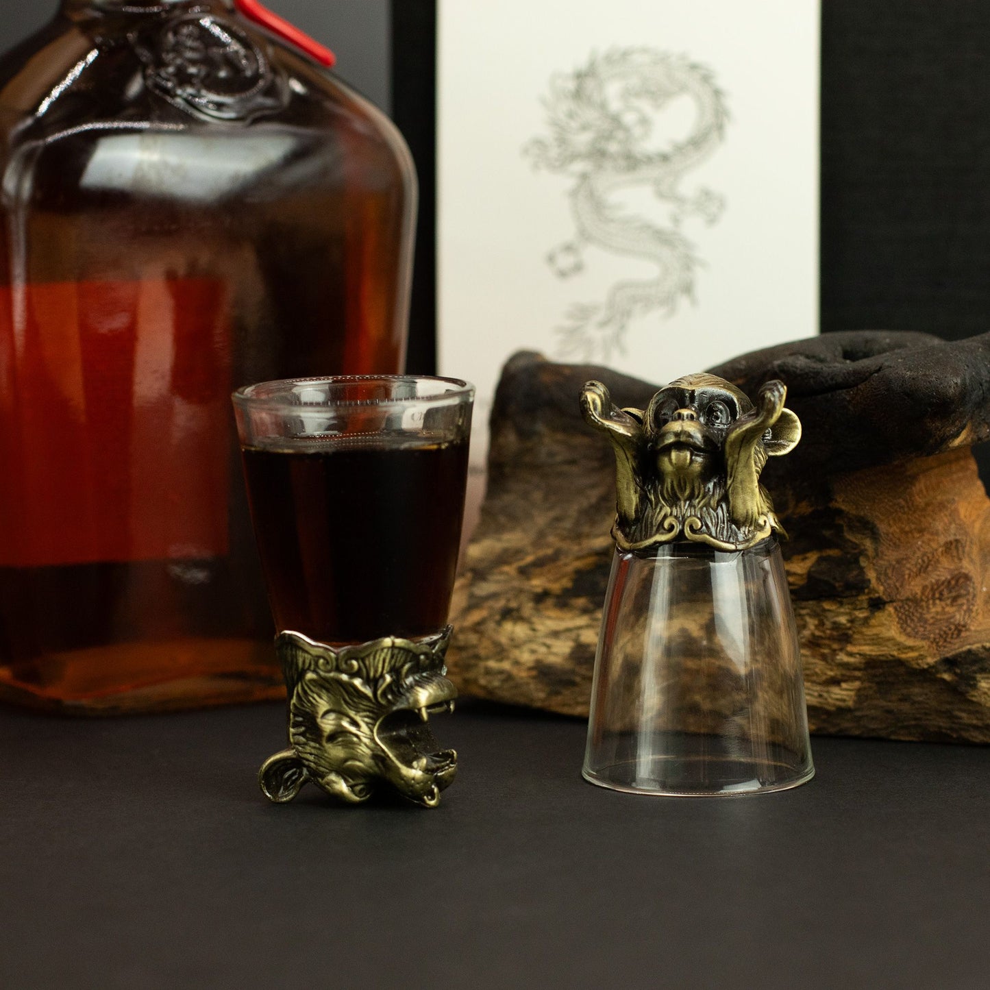 Vasos de chupito Bottom Up (25ml) - Bosque y Criaturas Místicas - Bronce Antiguo