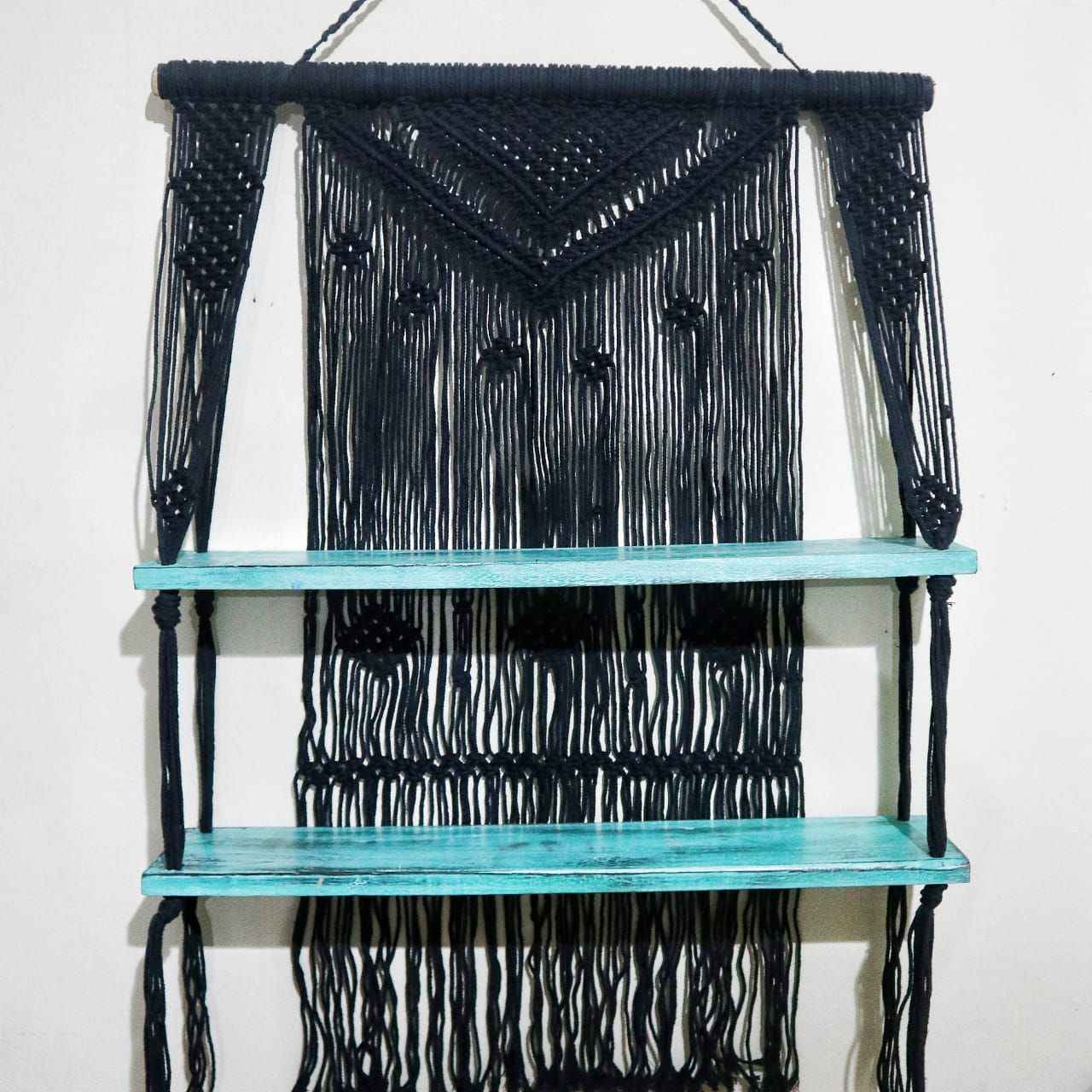 Estantes Colgantes de Macramé Negro - Turquesa