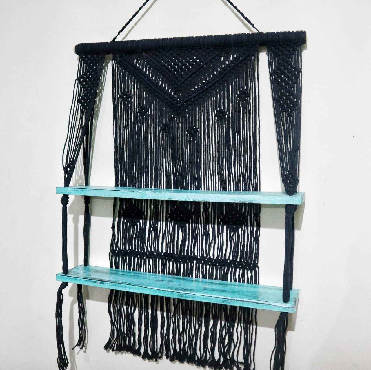 Estantes Colgantes de Macramé Negro - Turquesa